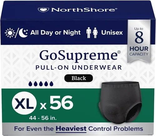 Vista 16 de NorthShore GoSupreme - Ropa interior para incontinencia nocturna, estilo pullup de 8 horas, pequeña, bolsa de 14 unidades, negro, 22-32 pulgadas