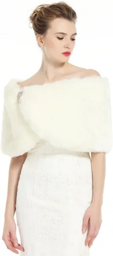 Vista 3 de BEAUTELICATE Chal de piel sintética para mujer, estola nupcial para fiesta de boda de invierno