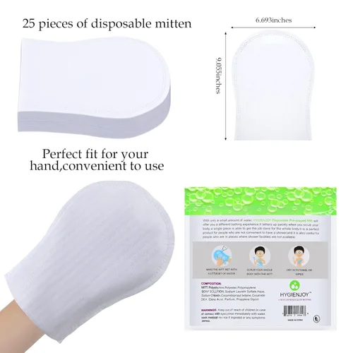 Vista 2 de HYGIENJOY - Toallitas de baño sin enjuague (25 unidades), desechables sin enjuague corporal, más cómodas de usar, toallitas de ducha con manoplas