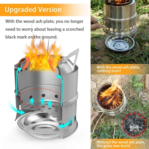 Vista 5 de TOMSHOO Estufa de camping, portátil plegable a prueba de viento estufa de leña compacta de acero inoxidable estufa de alcohol al aire libre camping