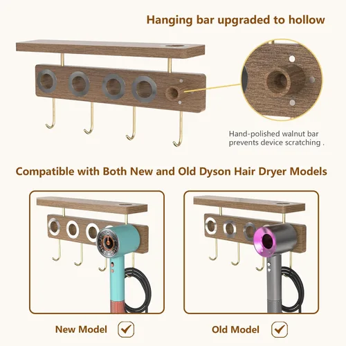 Vista 8 de Affogato Soporte de almacenamiento para secadora de pelo, soporte de pared compatible con Dyson Supersonic, soporte organizador magnético de 5