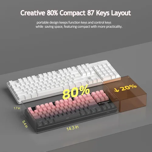 Vista 9 de MageGee LIGHT87 Wireless Creamy Keyboard, Gasket Structure, RGB Backlit, 2.4G/USB-C/BT5.0 Hot Swappable Mechanical Gaming Keyboard for Win/Mac/PC