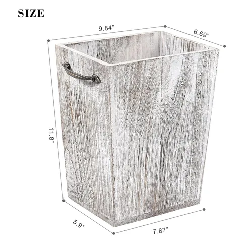 Vista 2 de MOOACE Cubo de basura de madera pequeño, contenedor de basura rectangular rústico con asa para baño, dormitorio, cocina, hogar, oficina