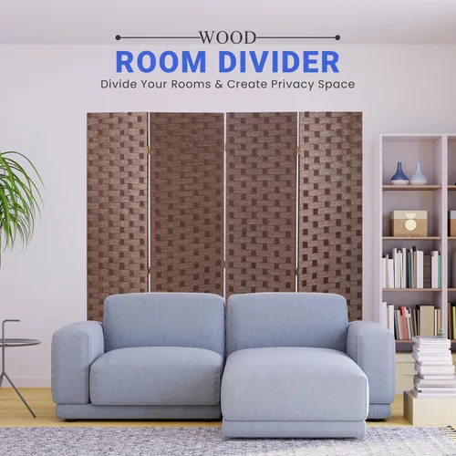 Vista 37 de 4 paneles separadores de habitación, pantalla plegable de madera, pantallas de privacidad, paneles plegables, divisor de pared para interiores