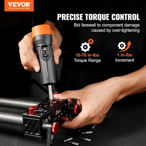 Vista 2 de VEVOR Juego de llaves de destornillador de torque de 1/4" Rango de ajuste de torque de 10-70 in-lbs Destornillador de torque con incrementos