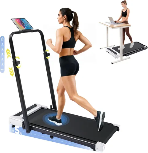 Vista 11 de GORISE Walking Pad Treadmill with Adjustable Height Handle Bar, 3HP Quiet Foldable Under Desk Treadmill, Portable Treadmills for Home 350LBS with