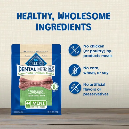 Vista 6 de Blue Buffalo Dental Bones - Mini golosinas dentales naturales para masticar para perros, (5-15 libras) bolsa de 12 onzas