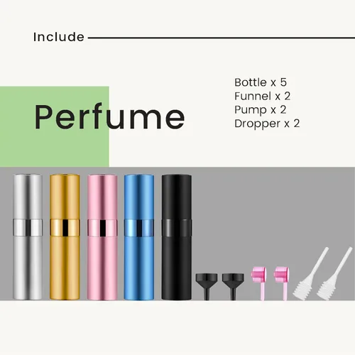 Vista 6 de 5 unidades/0.3 fl oz perfume de viaje recargable, atomizador de perfume portátil recargable, botella de spray vacía de tamaño mini para hombres