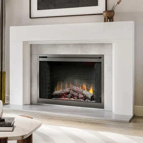 Vista 8 de Modern Ember Sabine Kit de Marco de Chimenea de Madera, Blanco 48" x 42" Abertura 72" x 54" Total Estética Moderna Minimalista; Incluye Marco