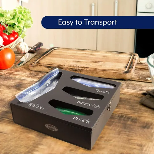 Vista 5 de AuldHome Design Enamelware Organizador de bolsas de cocina (negro), soporte estilo granja compatible con cierre de cremallera para almacenamiento