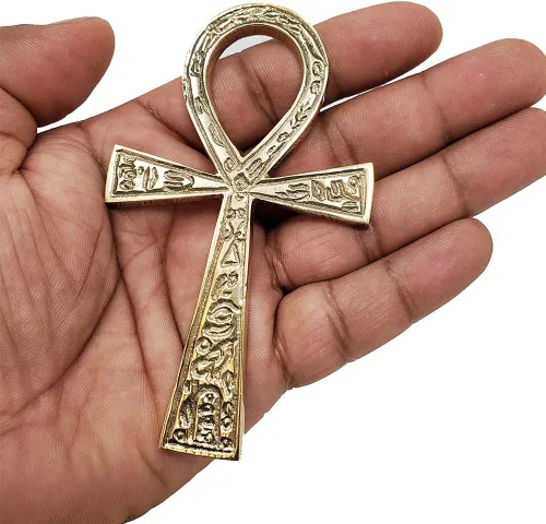 Vista 3 de Ankh de latón macizo de 4 "~ Perfecto para tu altar, decoración de pared, regalos y necesidades rituales. Hecho de 100% latón amarillo producto