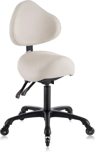 Vista 14 de Taburete giratorio neumático con respaldo para clínica higiénica, spa, masaje, hogar y oficina, 510 KOA (negro)
