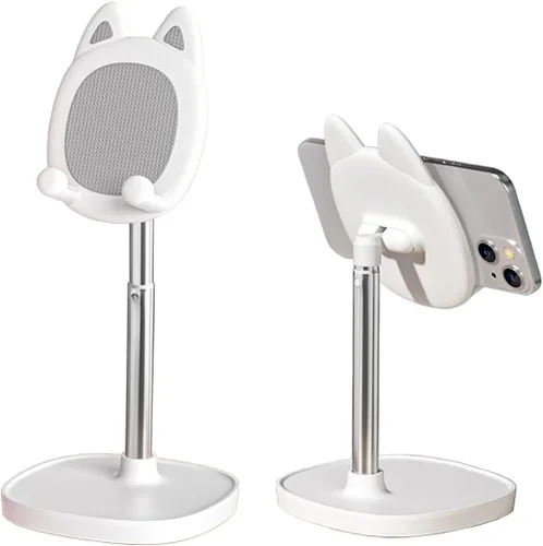 Vista 7 de Lindo soporte de teléfono para gato, soporte para teléfono celular con cabeza de gato para escritorio, ángulo y altura ajustable, compatible