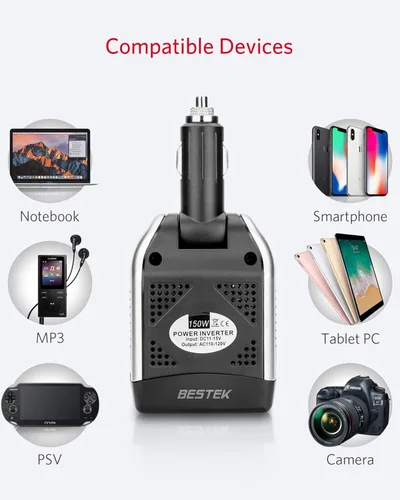 Vista 5 de Inversor de energía Bestek, 150 W + 75 W, Negro y plateado