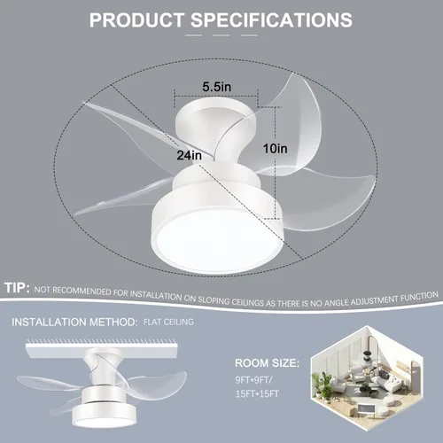 Vista 5 de LEDMO Ventiladores de techo con luces y control remoto, moderno ventilador de techo de perfil bajo con luces de montaje empotrado, ventilador