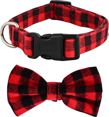 Vista 5 de Native Pup Collar de perro a cuadros, leñador rojo, tartán, azul, rosa, ajustable para perros grandes y pequeños (azul, mediano)