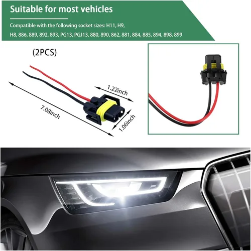 Vista 2 de 2 unidades H8 H9 H11 hembra adaptador de cableado arnés de cables de cable, cable universal para faros delanteros y luces antiniebla, conector