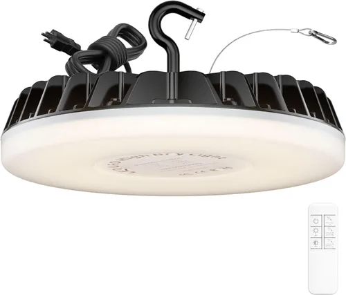 Smart Shop Lights 150W - Sensor de movimiento Micware 18000LM UFO LED alta luz de bahía con control remoto multifunción, 10% -100% regulable IP65