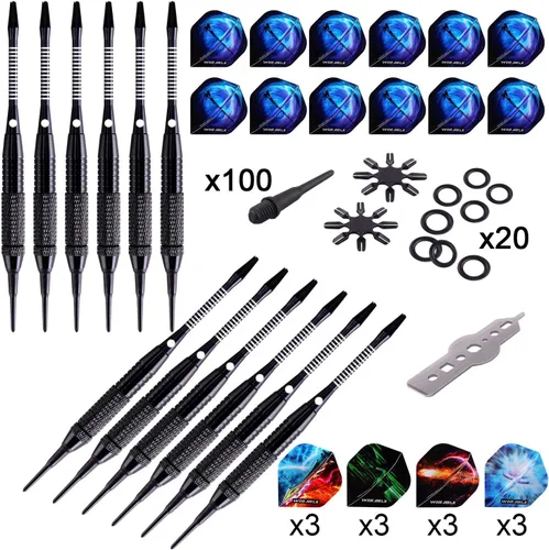 Vista 2 de WIN.MAX Darts Plastic Tip - Soft Tip Darts Set - 12 Pcs 18 Gram with 100 Extra Dart Tips 12 Flights Flight Protectors and Wrench for Electronic Dart
