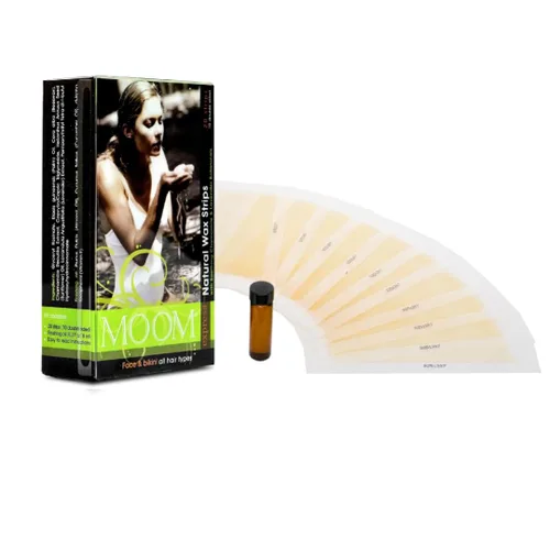 MOOM Express - Tiras de cera listas para usar para depilación - Línea de bikini y tiras de cera facial - Tiras de cera para mujeres con manzanilla y