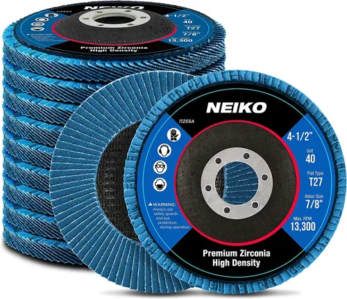 NEIKO 11255A - Paquete de 10 discos de láminas de circonia jumbo 4-1/2 para amoladora angular, rueda de láminas de grano 40, rueda de rectificado