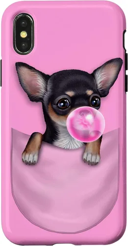 Vista 5 de Black Chihuahua Dog in Pocket with Bubble Gum Case for iPhone 17