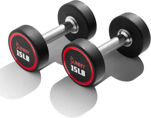 Vista 10 de Sunny Health & Fitness Premium Polyurethane Commercial Grade Round Dumbbells with Diamond Knurled Handle, Durable Strength Training Equipment for