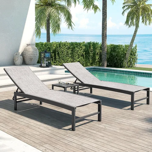 Vista 6 de Crestlive Products Sillas de salón exteriores, Sillas de aluminio para piscina, Tumbona reclinable ajustable de cinco posiciones para bronceado Beige