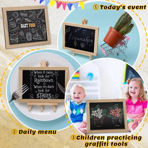 Vista 7 de Harloon 12 pizarras enmarcadas de 10.5 x 8.5 pulgadas a granel de madera de doble cara para mesa de pizarra pequeña, mini pizarra, suministros