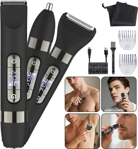 Vista 8 de Hatteker Recortadora de pelo corporal multifuncional 4 en 1 para hombres, IPX7 impermeable para ingle y cuerpo, afeitadora eléctrica recargable