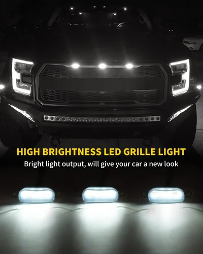 Vista 2 de Luces LED blancas, 3 piezas de lámparas Raptor para rejilla delantera, accesorios para automóvil con arnés y fusible, compatibles con parrilla