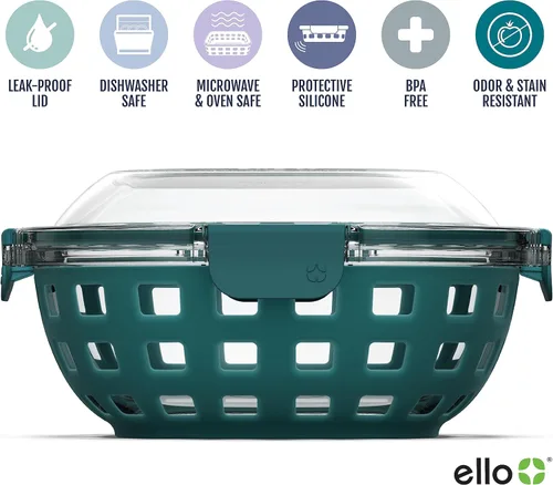 Vista 6 de Ello Duraglass - Juego de 5 recipientes de vidrio para almacenamiento de alimentos con funda de silicona y recipiente de vidrio DuraGlass