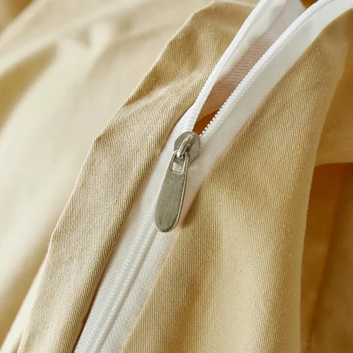 Vista 4 de YuHeGuoJi Juego de funda de edredón botánica dorada, tamaño Queen, 100 % algodón, 3 piezas, 1 funda de edredón floral caqui con cremallera y lazos