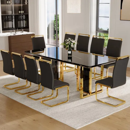 Vista 32 de Juego de mesa de comedor MEMUY de 160 cm para 4 personas, juego de mesa de comedor blanco para 4, juego de mesa y sillas de comedor de mármol