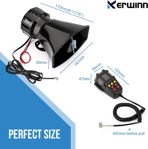 Vista 2 de Bocina de Sirena de Coche de 7 Tonos con Micrófono, Sirena de Alarma de 12V 100W Amplificador de Emergencia con Micrófono Sistema de Altavoz PA