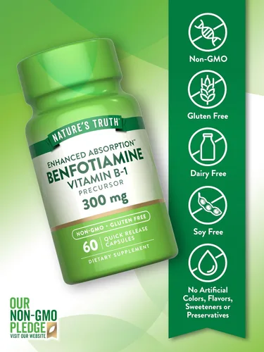 Vista 3 de Nature's Truth Benfotiamina 300 mg 60 unidades Suplemento sin OMG y sin gluten Precursor de vitamina B1