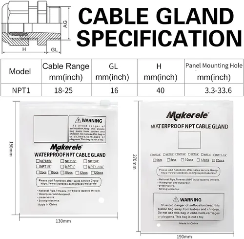 Vista 5 de MAKERELE NPT de 1" Conector de Glándula de Cable Agarre de Cordón Protectores de Alambre de Nylon Plástico Impermeables
