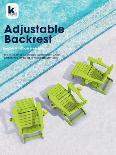 Vista 8 de KINGYES Silla Adirondack plegable ajustable con otomana, silla reclinable Adirondack HDPE con reposapiés, Apple