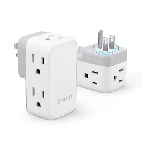 Vista 8 de TROND Toma de pared de enchufe múltiple, extensor de salida con enchufe giratorio de 360°, divisor de 3 salidas de CA con 4 puertos USB (2 USB C)