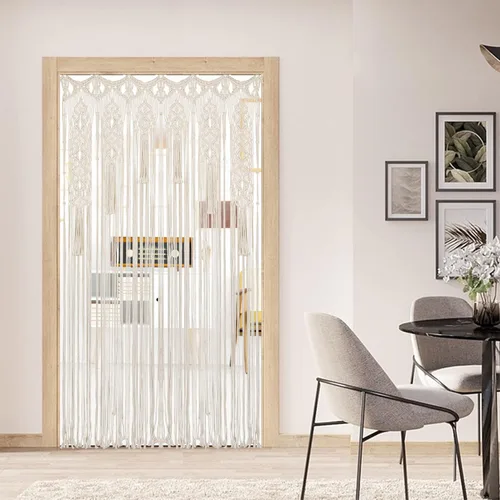 Vista 3 de Cortina bohemia de macramé para ventana, divisor de habitación, cortina para puerta, 79 x 35 pulgadas, gran macramé para colgar en la pared