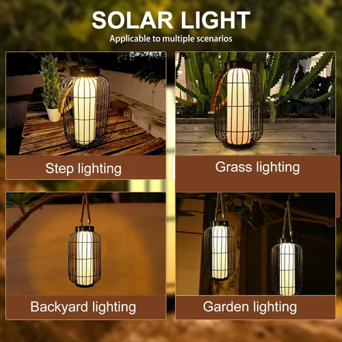 Vista 9 de pearlstar Farol grande con energía solar para exteriores, luces colgantes de metal resistente, lámpara de mesa solar decorativa impermeable