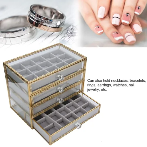Vista 6 de Caja de almacenamiento decorativa para joyas de uñas, 60 compartimentos, caja de joyería de 4 capas, adecuada para pendientes de uñas falsas