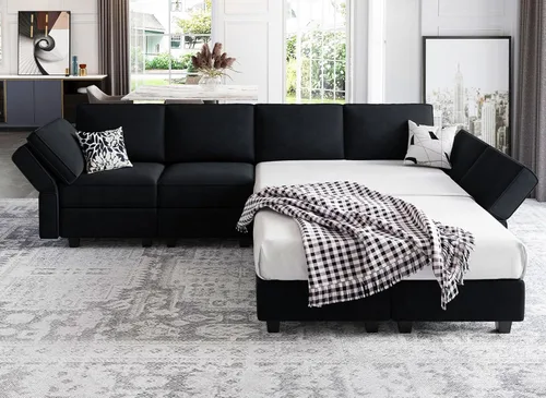 Vista 8 de Belffin Sofá modular Módulo medio con almacenamiento Accent Silla sin brazos para sofá modular seccional terciopelo negro