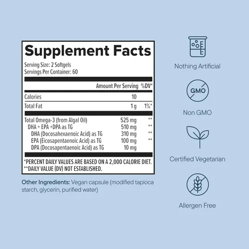 Vista 5 de Zenwise - Aceite de pescado vegano omega-3 a base de plantas, fuente alternativa de algas marinas para ácidos grasos EPA y DHA, suplemento sin