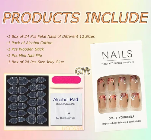 Vista 7 de Uñas postizas a presión de punta francesa, uñas postizas de longitud media, puntas de uñas postizas rojas, uñas artificiales cuadradas, cobertura