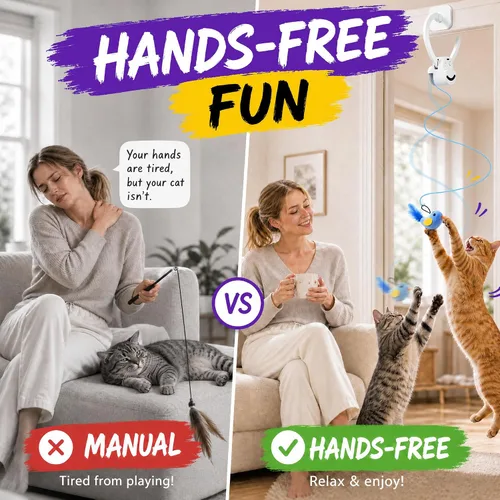 Vista 4 de Juguetes interactivos para gatos de interior: varita de plumas de ave voladora automática, ejercicio de persecución, enriquecimiento, estimulación