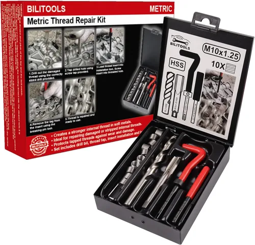 Vista 12 de BILITOOLS Kit de reparación de roscas helicoidales métricas, 131 piezas HSS Drill Heli Coil Kit de reparación M5 M6 M8 M10 M12