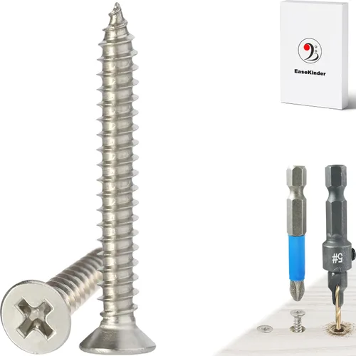 Tornillos para madera, 120 tornillos Phillips de cabeza plana, tornillo de acero inoxidable 304 con kit de avellanado de madera ajustable (#4 x 1)