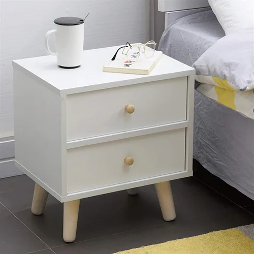 Vista 2 de Mesita de noche rústica, simple y moderna, mesa auxiliararmario de almacenamiento con 2 cajones para sala de estar, dormitorio, estilo a juego