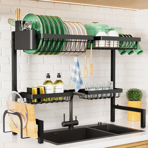Kitsure - Escurridor de platos para encimera de cocina, para organización y almacenamiento, de acero inoxidable con soporte para cubiertos, 30 a